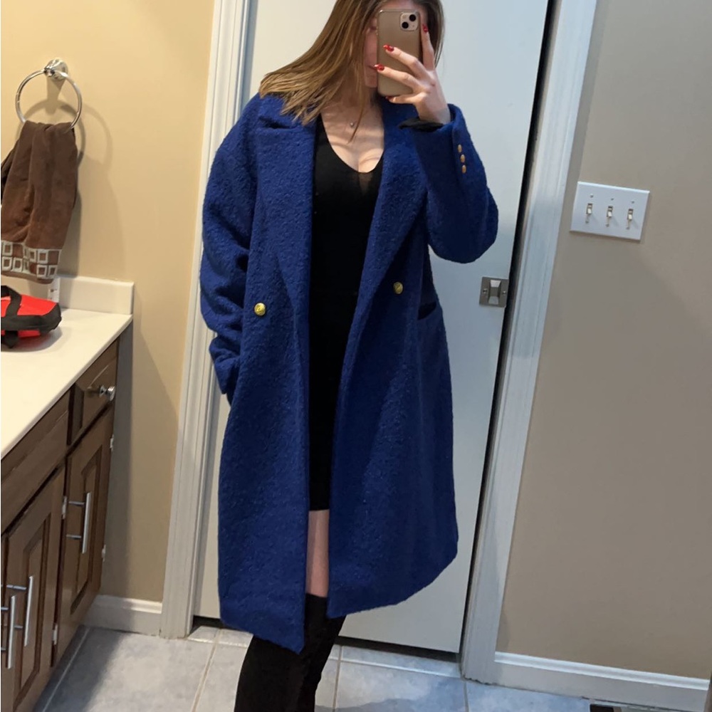 BCBGMAXAZRIA Sapphire Blue Long Teddy Trench Coat Sz L